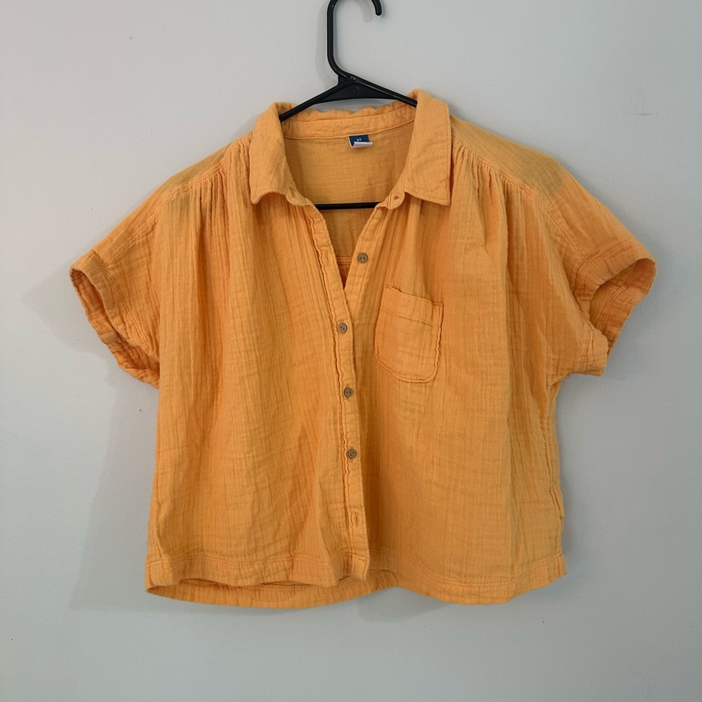 OLD NAVY Orange Cuffed Sleeve Crop Button Down